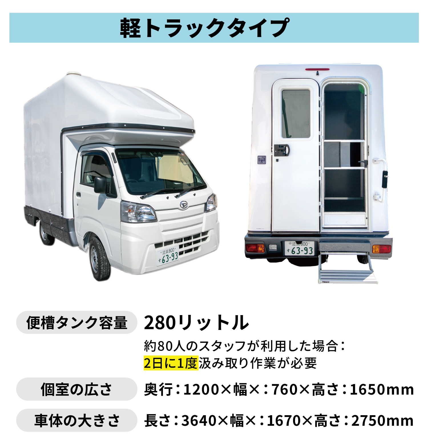 軽トラックタイプの快適水洗トイレカー